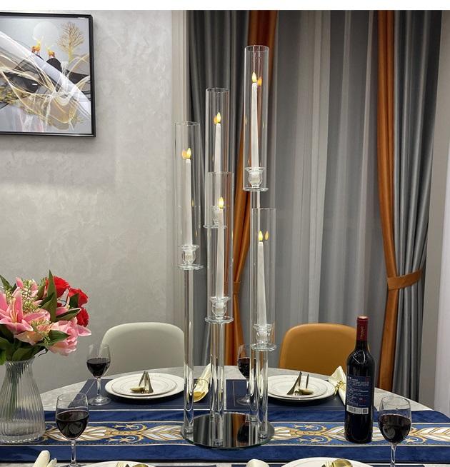3 Head Glass Crystal Candle Holder Wedding Decoration Table Centerpieces Glass Candelabra Wedding Flower Stand Candle Holder (Clear,Height 65cm)
