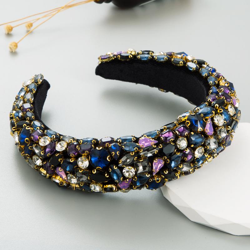 European & American Baroque Rhinestone Geometric Wide Headband - Colorful Thick Sponge Party Headdress