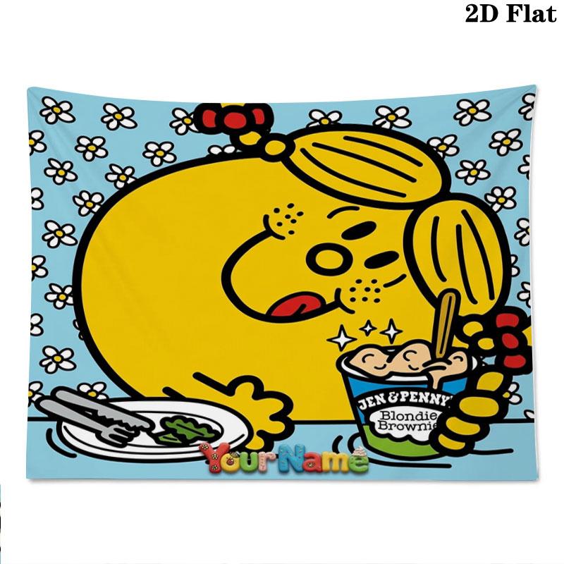 Mr. Men Little Miss Custom Name Wall Tapestry Aesthetic Wall Hanging Printed Fabric Blanket Decorative Tapestries for Bedroom Living Room Home Decor