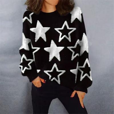 Tooxika Autumn And Winter Round Neck Pullover Star Print Loose Sweater