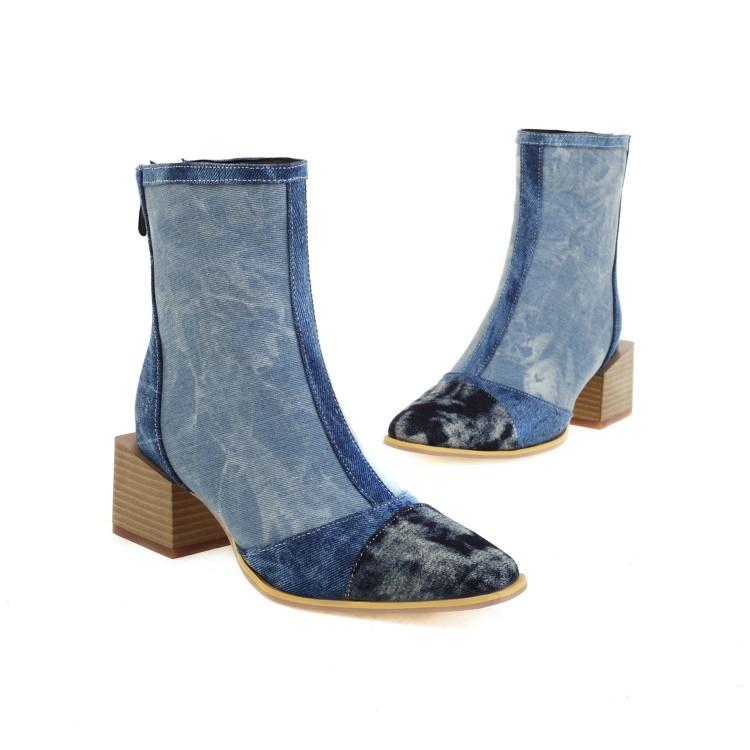 

European and American Martin boots women s color matching medium heel zipper square heel autumn and winter pointed low short boots boots 39