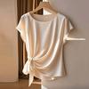 Camicetta Raso Manica Corta da Donna con Nodo Laterale Vestibilità Larga Girocollo Top Elegante per Uso Quotidiano