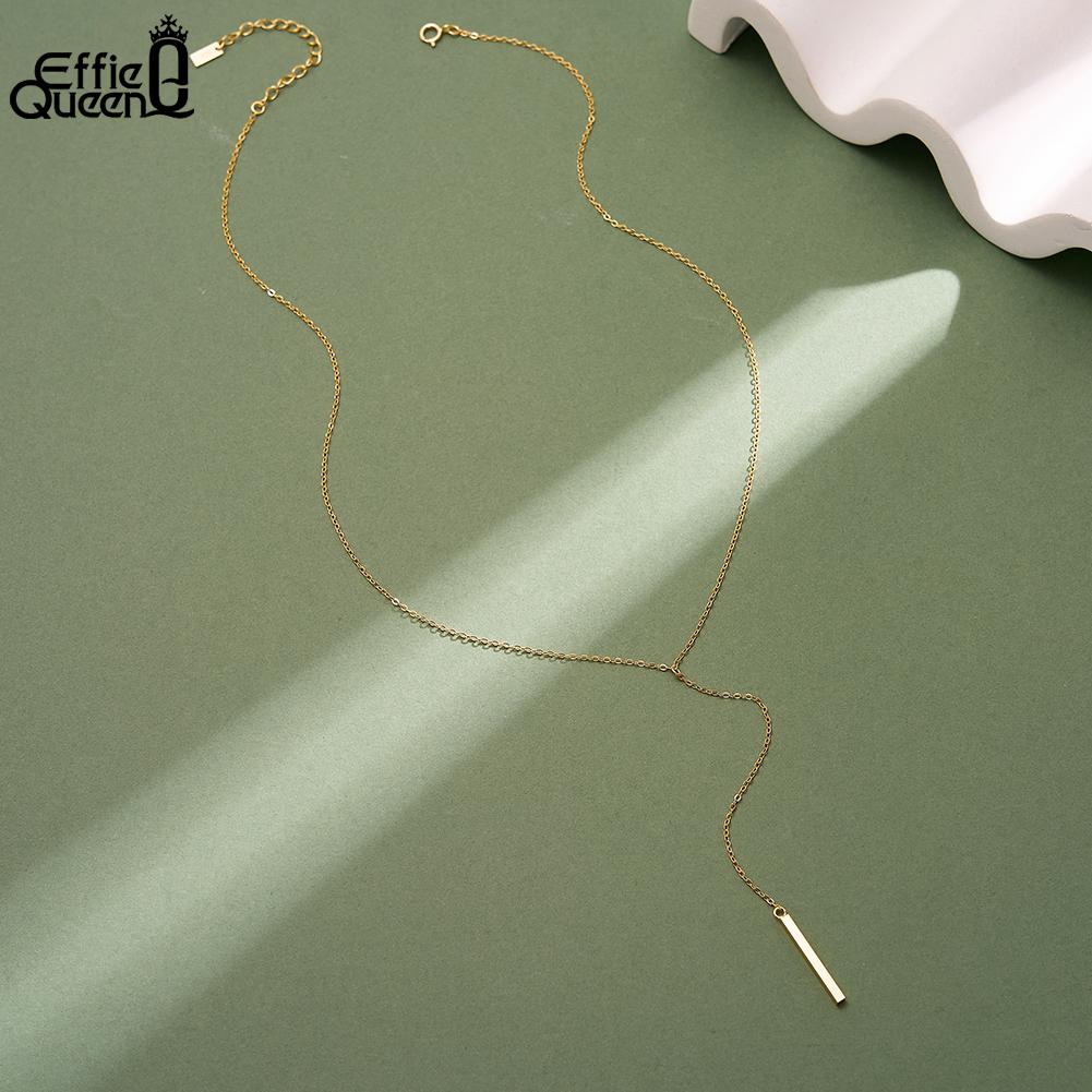 EFFIE QUEEN Simple 925 Sterling Silver Y Shape Long Chain Drop Necklace Dainty Tassel Clavicle Chain Charm Jewerly Gift BQN40