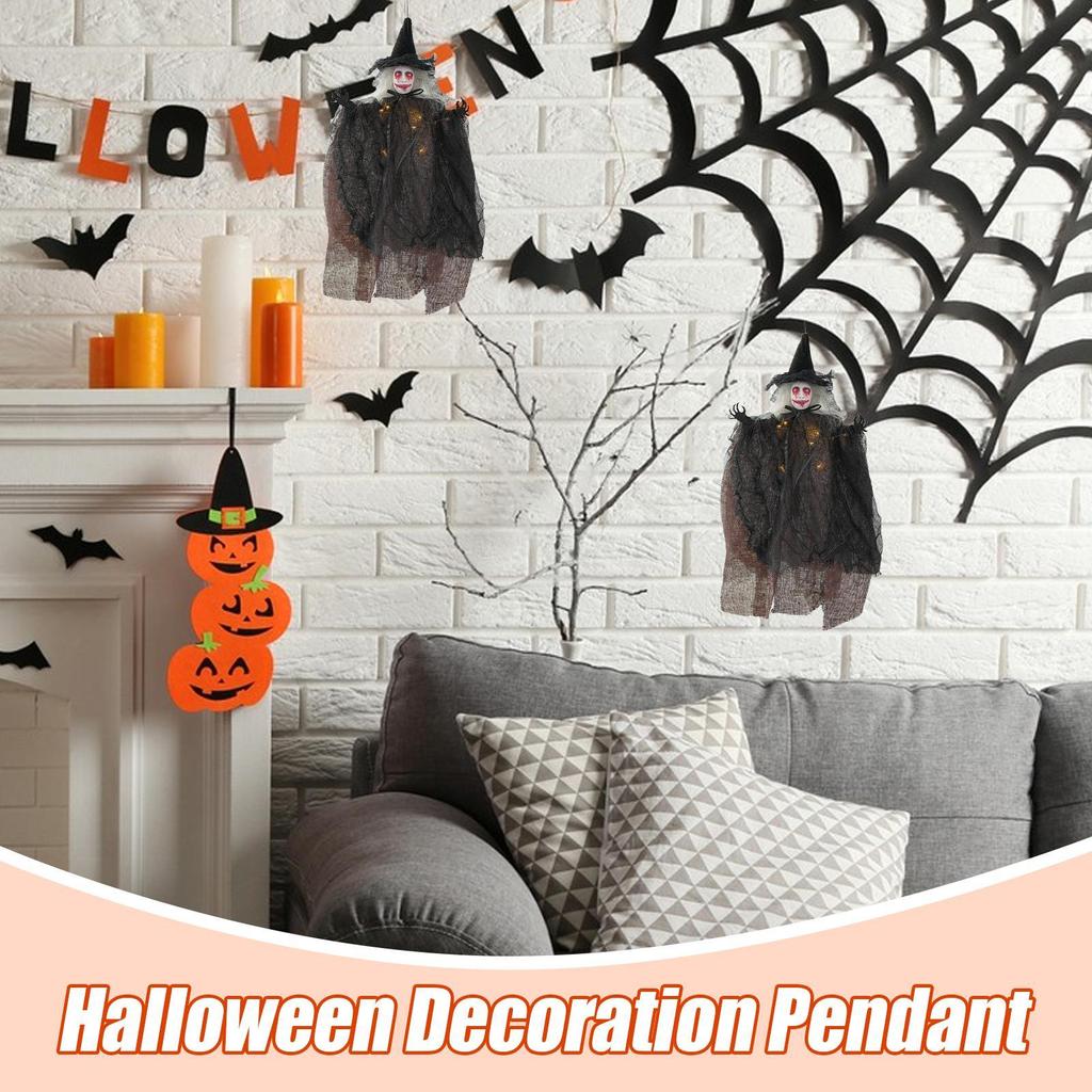 2025 Halloweens Hanging Witch Glowing In the Dark Garden Tree Light-Up Spooky Witch Pendant Creepy Haunted House Prop