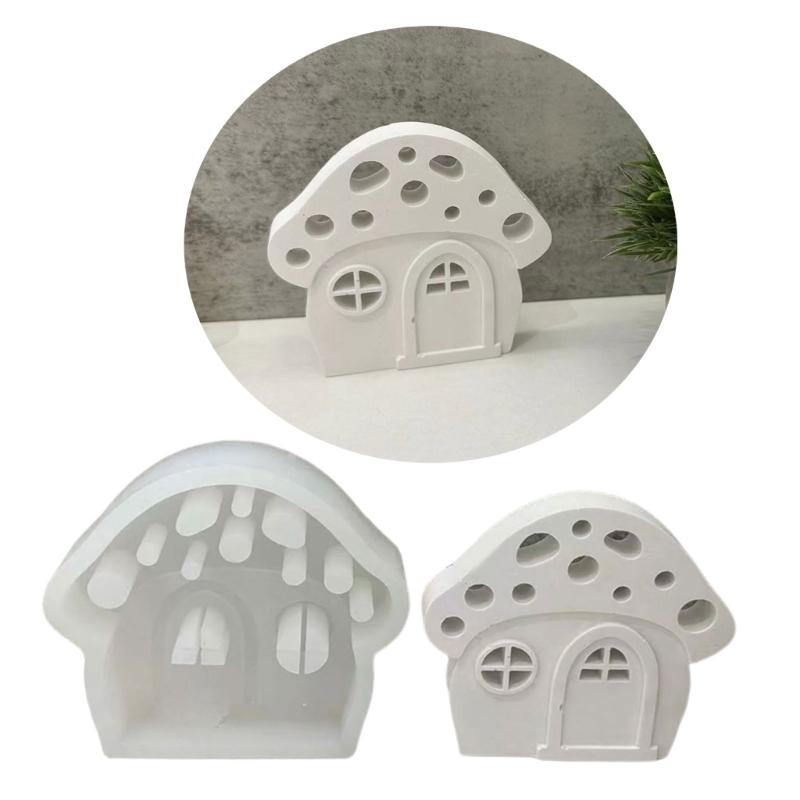 Mushroom House Candle Holder Silicone Mold 3D Houses Making Supplies Plaster Concrete Resin Candlestick Casting Molds