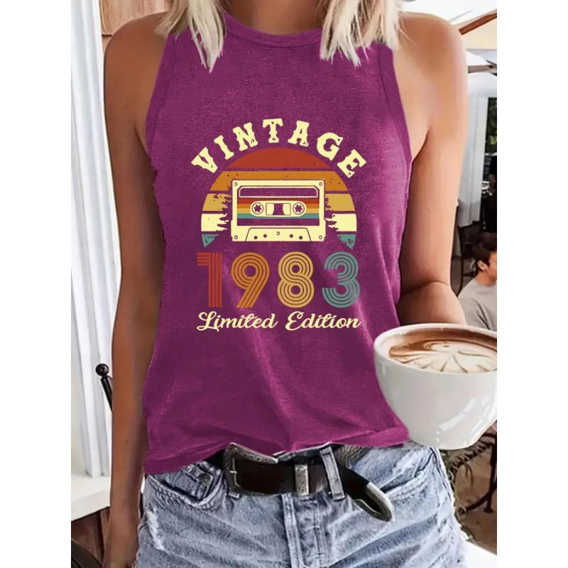 1983 Printed Women's Round-neck Vest Spring and Summer Casual Sleeveless Top