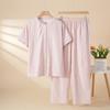 Women Cotton Thin Short Sleeve Long Pants Round Neck Casual Pajama Set Homewear