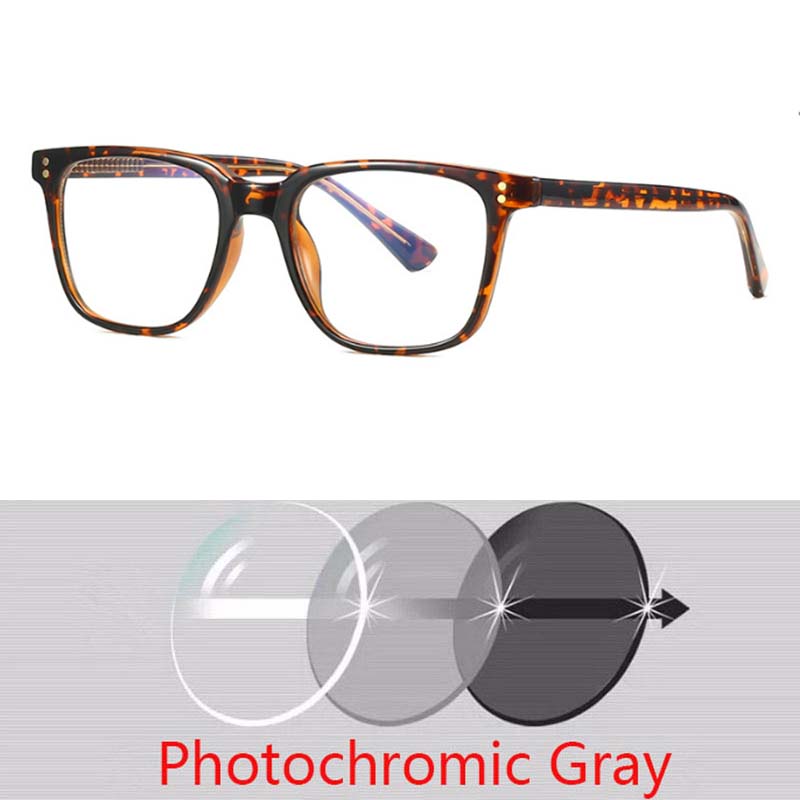 Square Rivets Photochromic Glasses Men Women Myopia Eyeglasses Students Short Sight Eyewear 0 -0.5 -1 -1.25 -1.5 -2.0 To -6