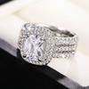 Huitan Gorgeous Women Rings 3Pcs Set AA Cubic Zirconia Engagement Wedding Party Temperament Elegant Female Zircon Fancy Gift