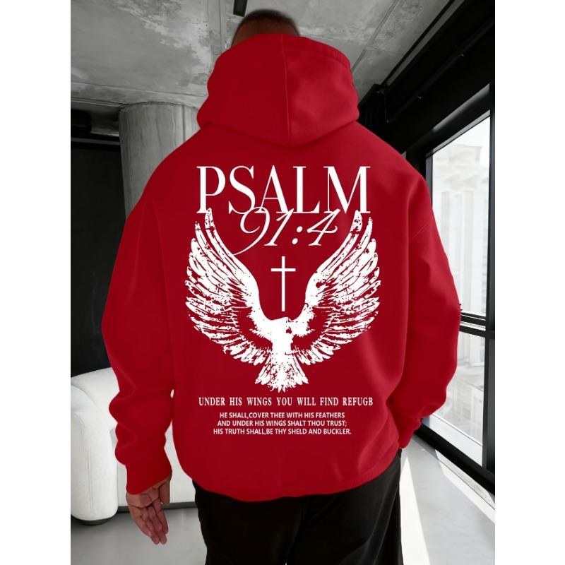 Christian Bible Verse Psalm 91:4 Print Men Women Hooded Sweatshirt Autumn Winter Outdoor Vacation Casual Loose Warm Sportswear