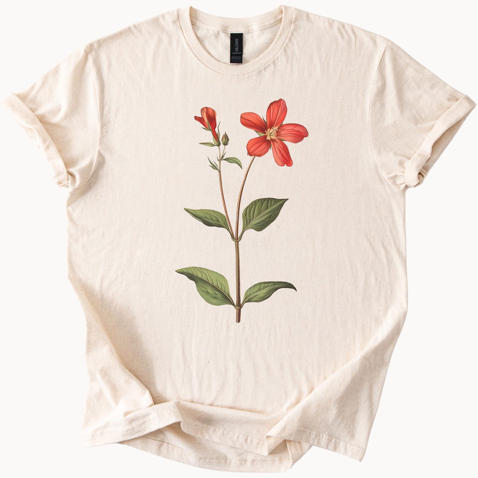 Red Wildflower Botanical Art Graphic Nature Flower Shirt 140