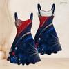 Women Plus Size Off Shoulder Strappy Sleeveless Dress Red White Blue Star Printed Fitted Waist Flared Hem