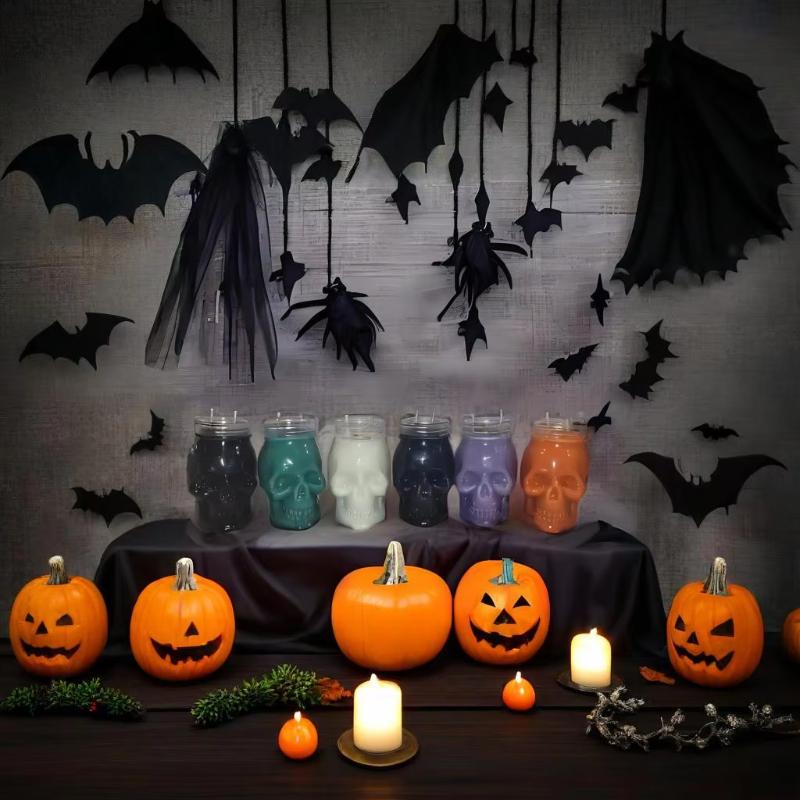 6 Pack Halloween Transparent Skull Plastic Jars With Lids For Home Decoration, Beverage Storage