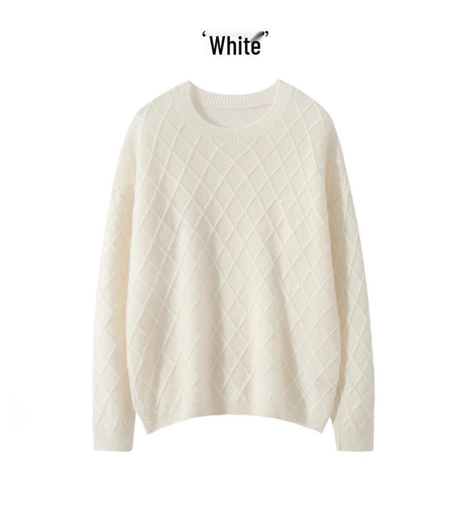100% Pure Cashmere Women's Sweater - Fashionable, Versatile Autumn/Winter Pullover with Sequin Diamond Pattern