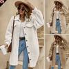 Women's Winter Long Loose Plush Coat, Turn-down Collar Buttoned Open Front Oversized Warm Overcoat for Women, European & American Style