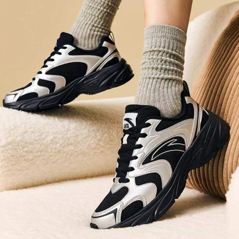 Anta OG800 Retro Trendy Slip Resistant Durable Low Top Lifestyle Casual Shoes Women sneaker Black Silver 922538821-4