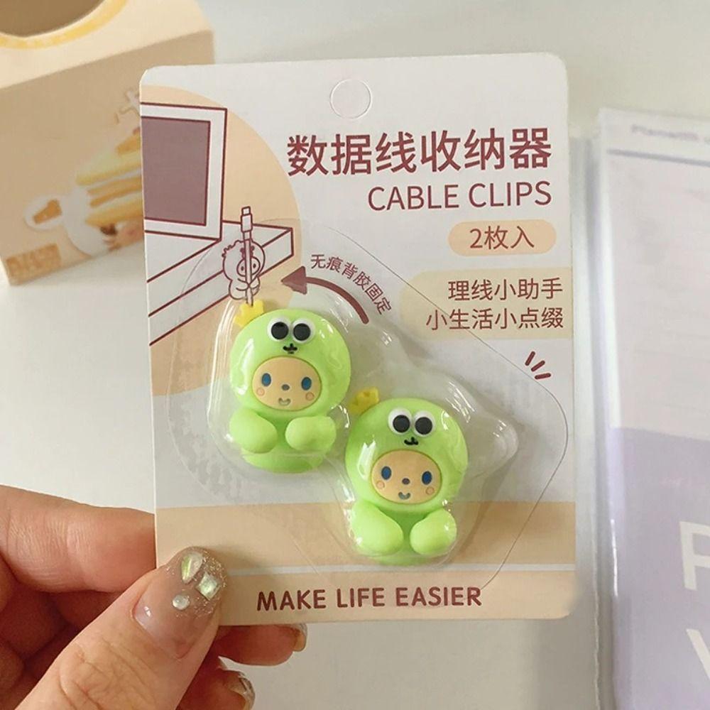 2Pcs Desk Organizer Cartoon Cable Holder PVC Cable Clamp Kawaii Cute Cartoon Clamp Clips