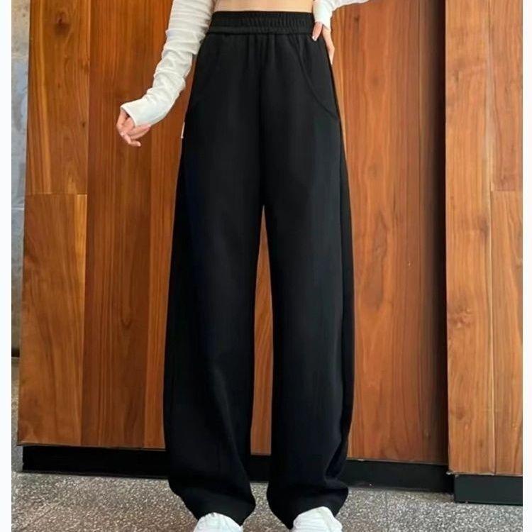 Women s High-Waisted Velvet Wide-Leg Sport Sweatpants Black Fleece