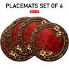 4/6pcs, Red Round Placemats, Placemats Decorated with Golden Floral And Vine Patterns, Suitable for Daily Dining, Family Gatherings And Restaurants, 2