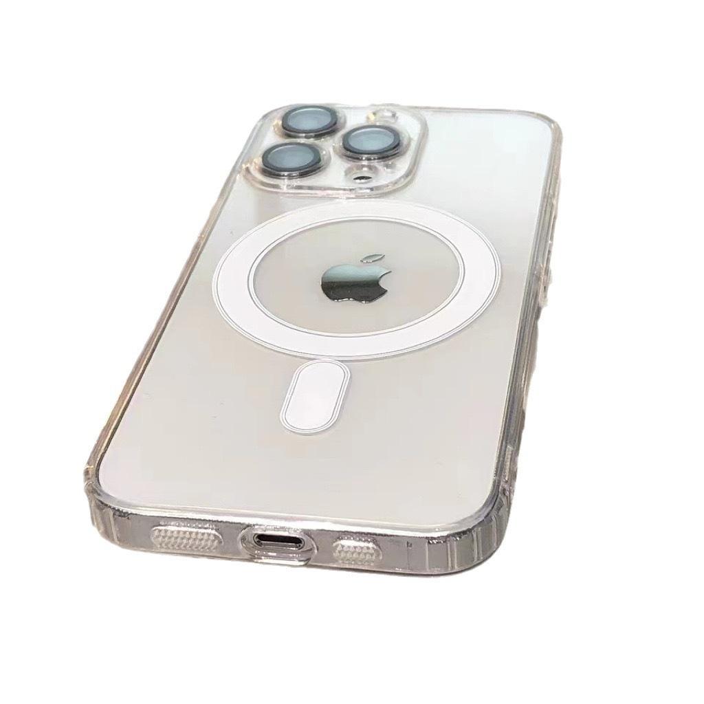With Lens Film Suitable for Apple 16 Transparent Magnetic Suction Case Iphone15 Transparent Anti-fall 14 Acrylic 12 Protective Cover