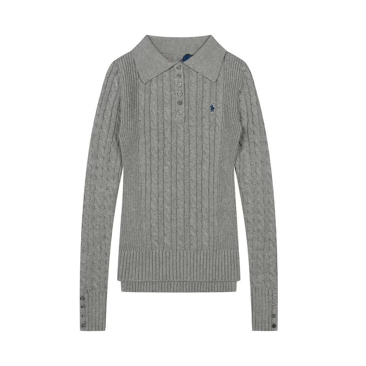 

ZYLLO Ribbed Knit Sweater with Buttons for Women, Polo Collar, Long Sleeve Pullovers, Chic Tops, Female Fashion XL серый