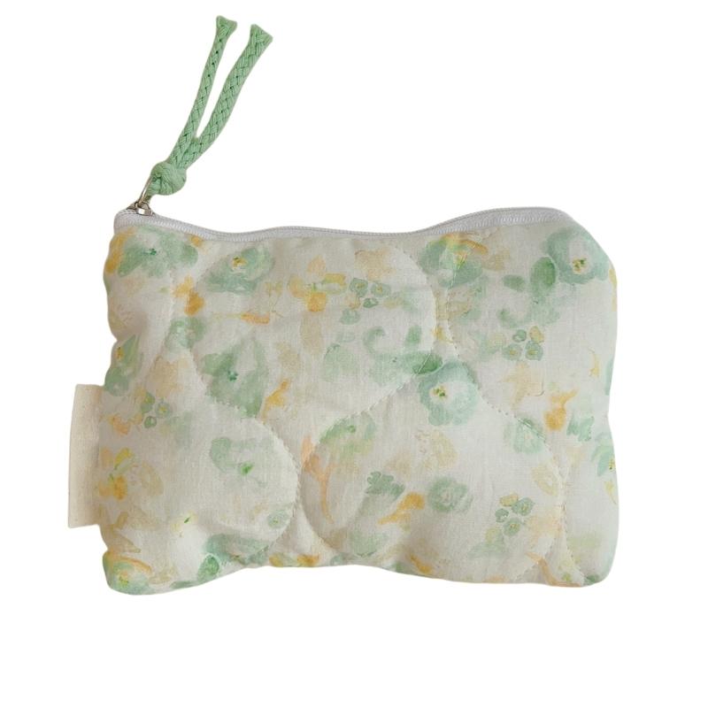 Elegant Flower Print Cosmetic Pouches Compact Cotton Storage Bag Makeup Bag For Lipstick And Essential