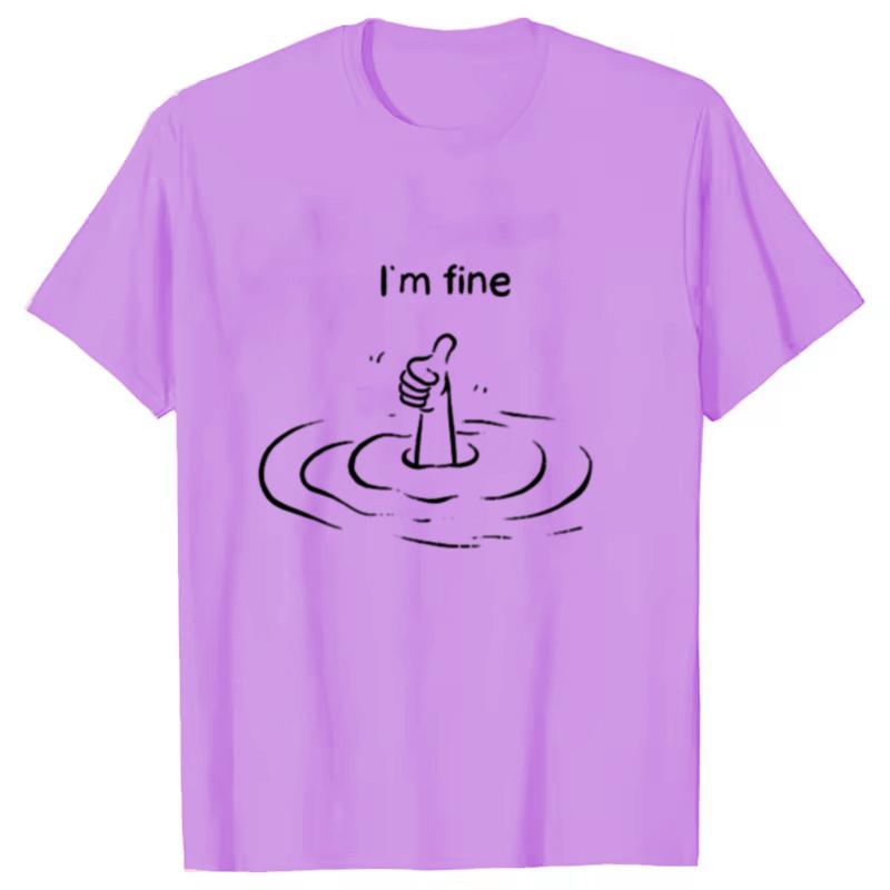 I'm Fine Print T-Shirt Summer Tees For Men Women Oversize Casual Short Sleeve Tops
