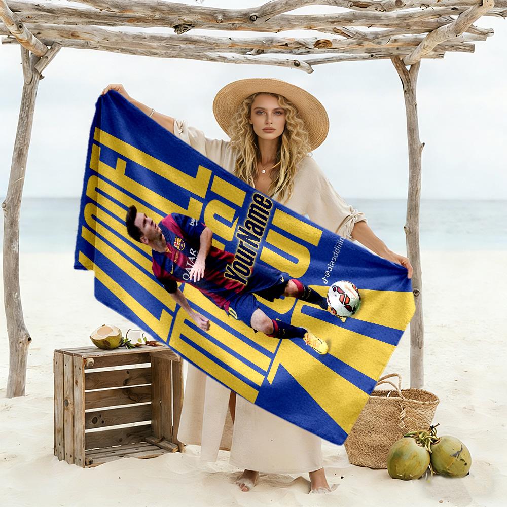 Messi Personalized Text Beach Towel High Absorbency & Quick-Dry Perfect for Traveling Yoga Camping and Swimming