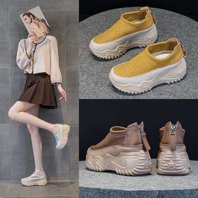 8866 Inner Height Increase 7 Dad Shoes Women, Summer New Versatile Thick-soled Hollow Casual Shoes