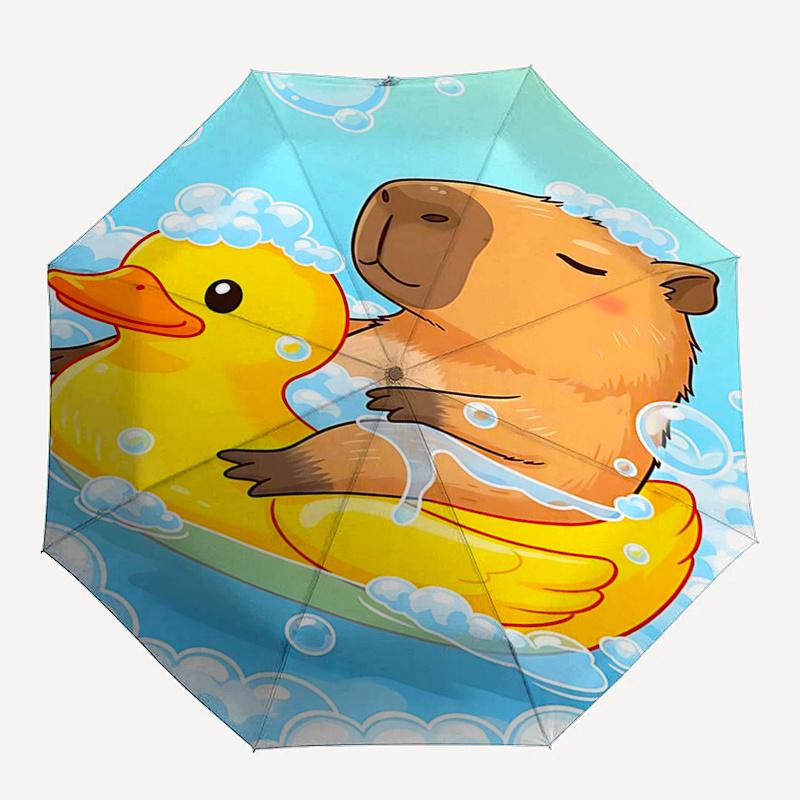 Ombrello da Viaggio a Tema Capibara - 8 Stecche, Apertura e Chiusura Automatica, Design Pieghevole Portatile, Ombrello Compatto ed Elegante Adatto per l'Esterno