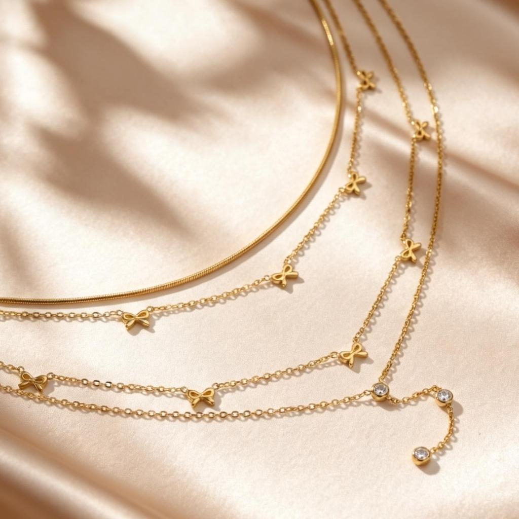 Elegant Double Layer Chain Bowknot Charms Necklace for Women, Stainless Steel Y-shaped Thin Link Necklace, Fashion Jewelry Gifts