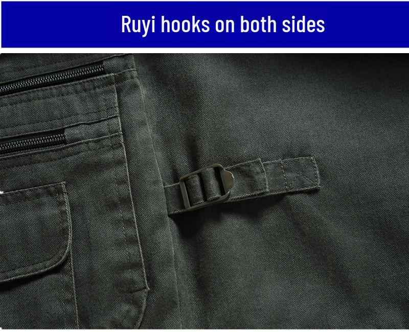 Men's Army Green Multi-Pocket Cotton Tank Top, Plus Size 10XL, Spring/Autumn Wear