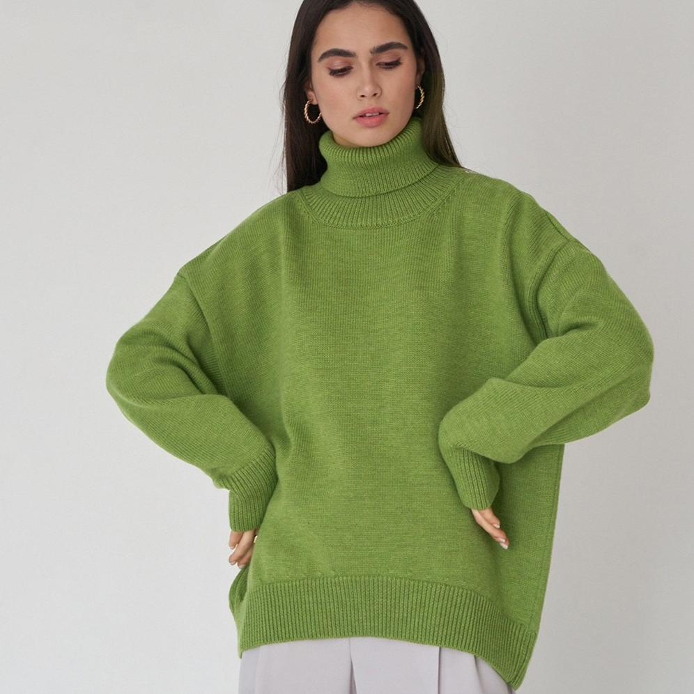 Solid Color High Neck Sweaters Autumn and Winter Loose Knit Sweaters Pullover Women's Sweater
