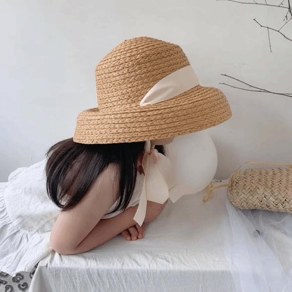 Rounded Toddler Beach Hat Large Brim Sunshade Straw Cap Sunscreen Hat Children Straw Hat Outdoor