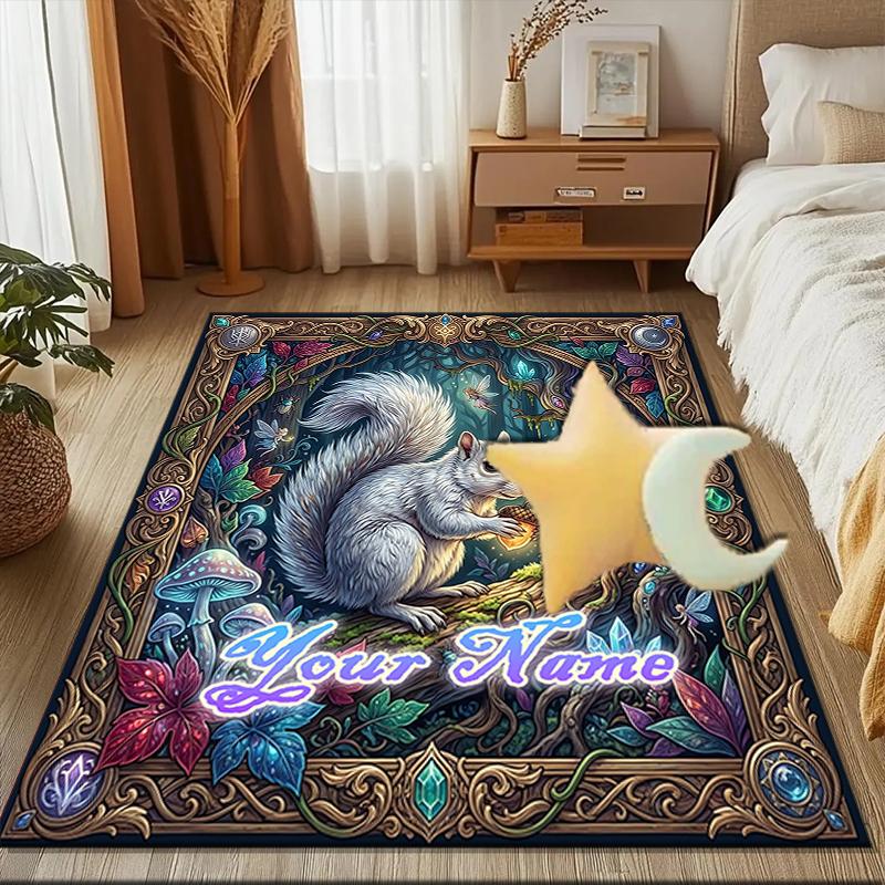 1PC Custom Name Whimsical Forest Whisker Theme Floor Mat Ideal for Living Room, Game Rooms, Office, Bedroom, Floor Mat Playful Design