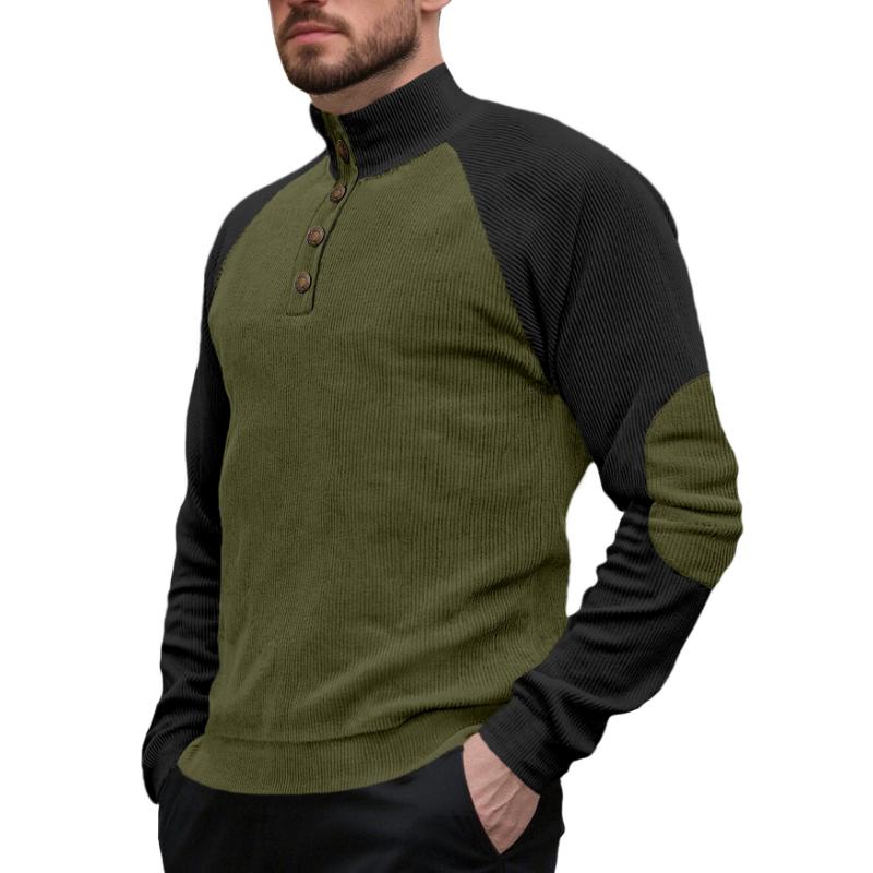 Spring and Autumn Men's Outdoor Raglan Sleeve Casual Stand Collar Loose Corduroy Long Sleeve Sweatshirt