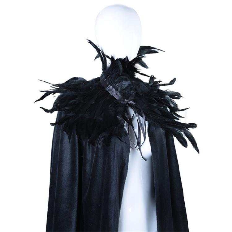 Feather Collar Cloak Halloween Cloak Long Cape Vampires Cape Halloween Costumes Cape for Witch Cosplay