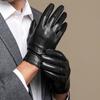 Leather Gloves Men'S Autumn And Winter Fleece Thickened Warm Driving Riding Touch Screen Business First Layer Sheepskin Gloves Windproof