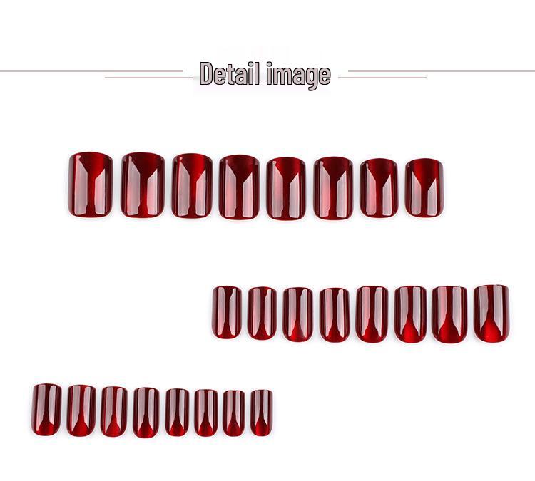 High-End Red Cat Eye Short Press-On Nail Tips