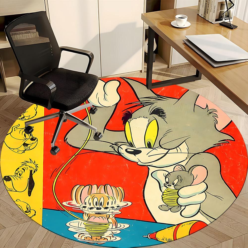 1 ks kulatý koberec Tom a Jerry do kanceláře, pod kancelářské židle, do ložnice, obývacího pokoje, domácí dekorace, dekorace místnosti, k dispozici v různých velikostech