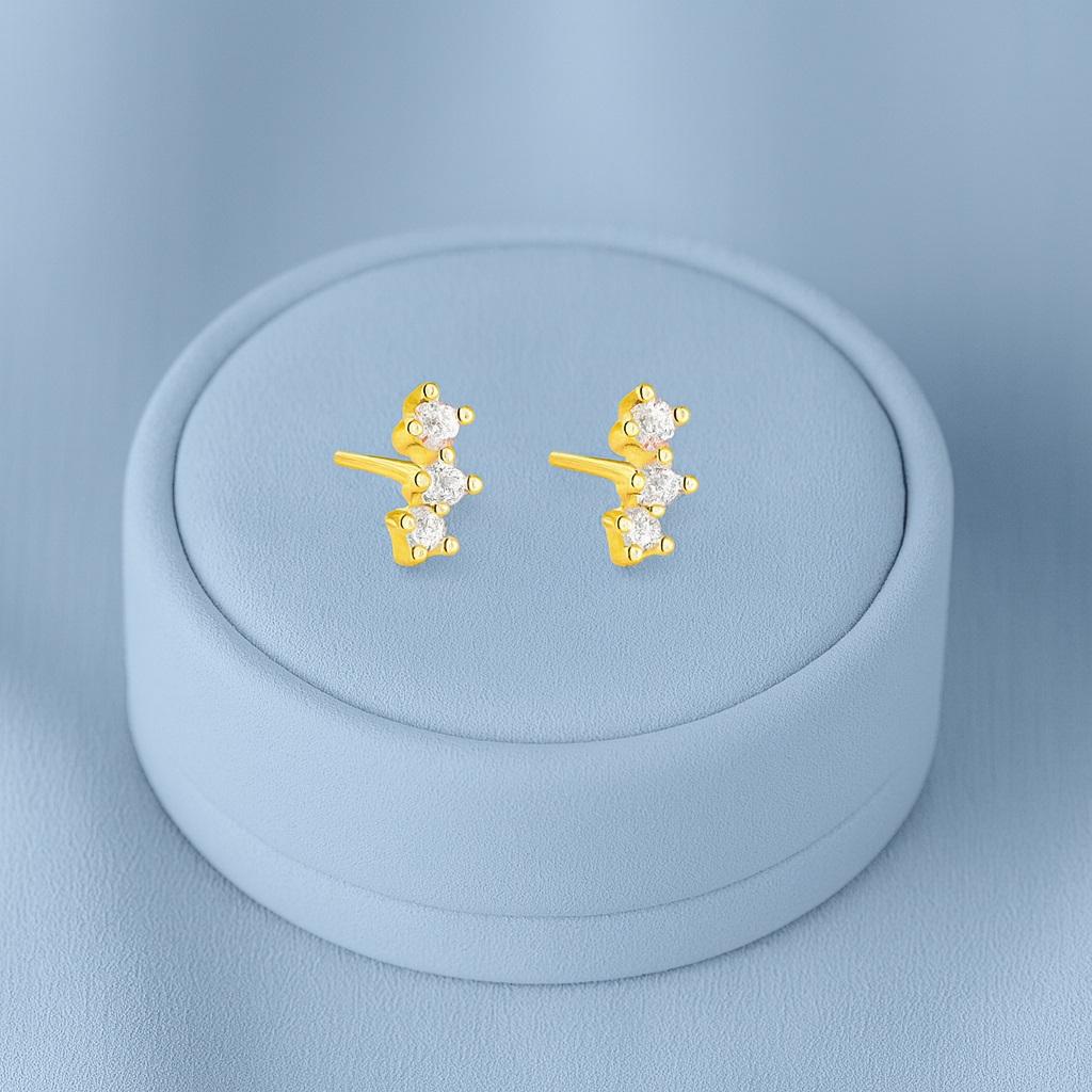 Minimal Vertical Triple Stud Earrings - 925 Sterling Silver Yellow Plated