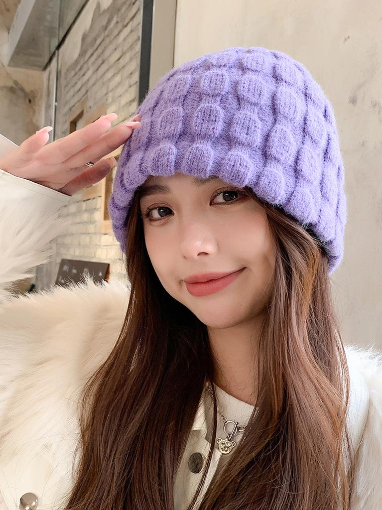 Wool hat female winter thickened warm loose face small bucket hat versatile knitted hat solid color fisherman