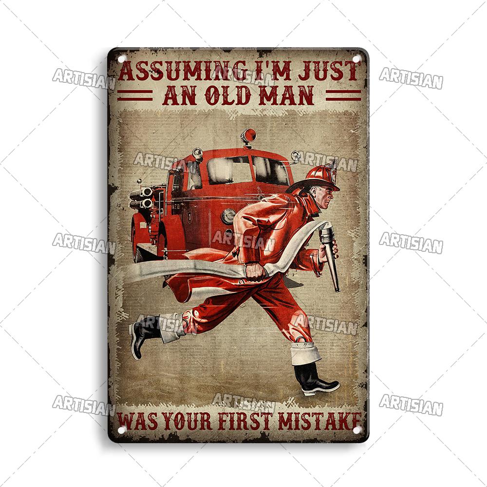 Artisian Firefighter Metal Sign Fireman Vintage Tin Plaque Retro Decorative Poster Wall Decor Garage Bar Pub Club Hotel Cafe