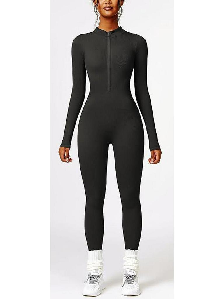 Seamless Long-Sleeve Zip Jumpsuit: Slim-Fit Yoga & Sportswear