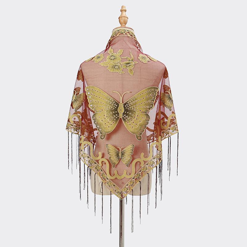 New Tassel Triangle Scarf, Solid Color Hollow Lace Butterfly Embroidered Triangle Shawl Scarf for Women