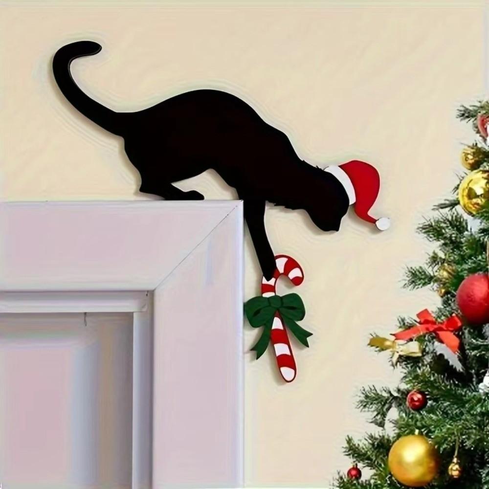 Katzenförmige Weihnachts-Türrahmen-Eckdekoration Lustiges Charmantes Imitation-Holz-Türrahmen-Ornament Rustikales Feiertagsatmosphäre-Dekor