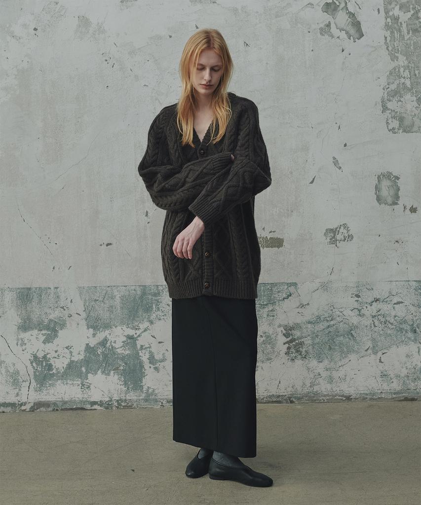 Fromwhere Wool Cable Knit Cardigan_Brown