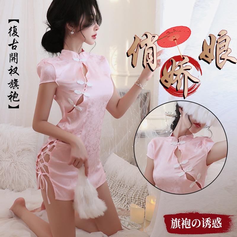 Sex lingerie classical cheongsam seduction uniform pajamas retro jacquard sexy passion suit