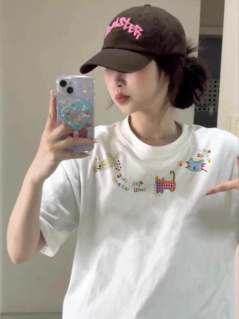 Women's Plus Size Retro Cartoon Short Sleeve T-shirt - American Summer Loose Fit, Petite Design Top