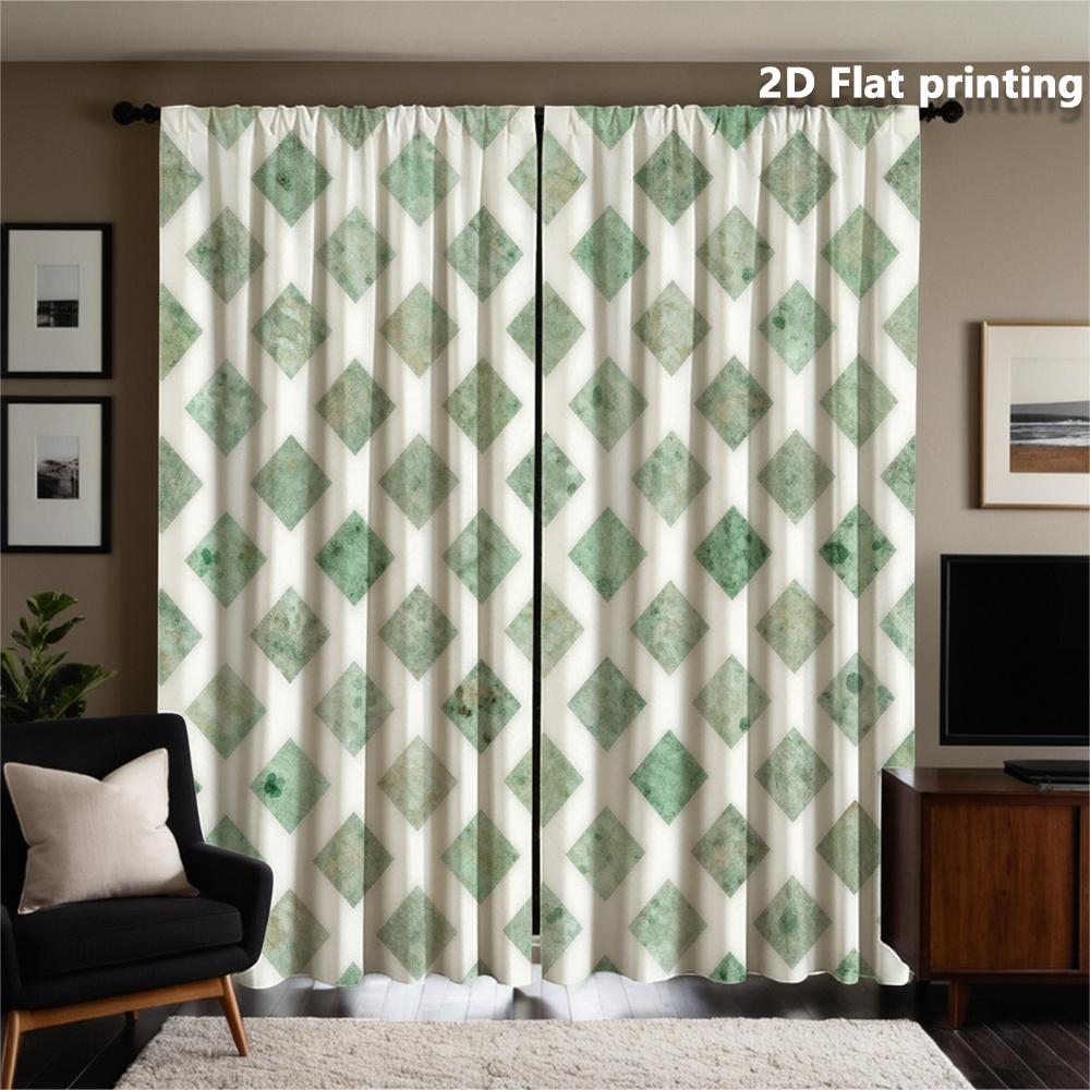 2pc Geometric Diamond Pattern Curtains for Living Room Home Decor Sage Green Modern Waterproof Drapery Panels Window Curtain